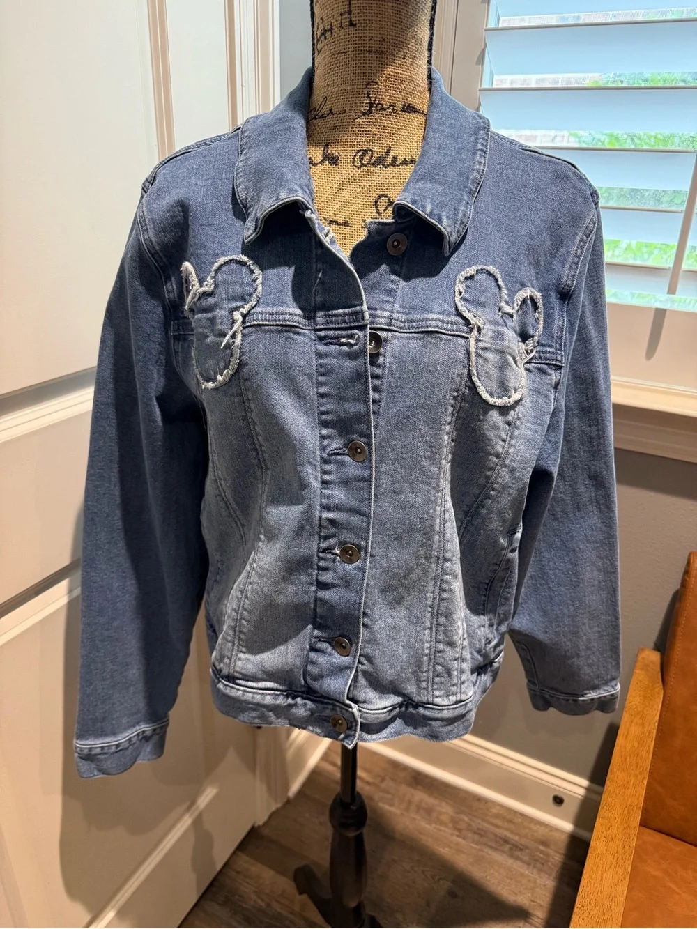 Her Universe Blue Denim Jacket with Frayed Mickey Mouse Appliqués - Picture 2 of 4
